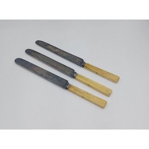 Antique Set 3 Lamson & Goodnow Dinner Knives Bone Handle Silverplate Victorian